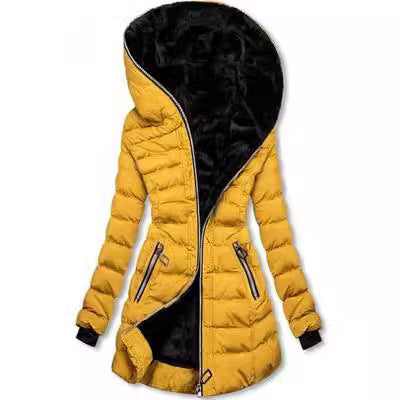 Hooded Fleece Mid-length Padded Jacket