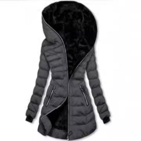 Hooded Fleece Mid-length Padded Jacket