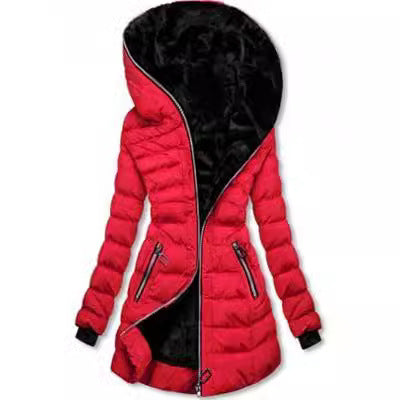 Hooded Fleece Mid-length Padded Jacket